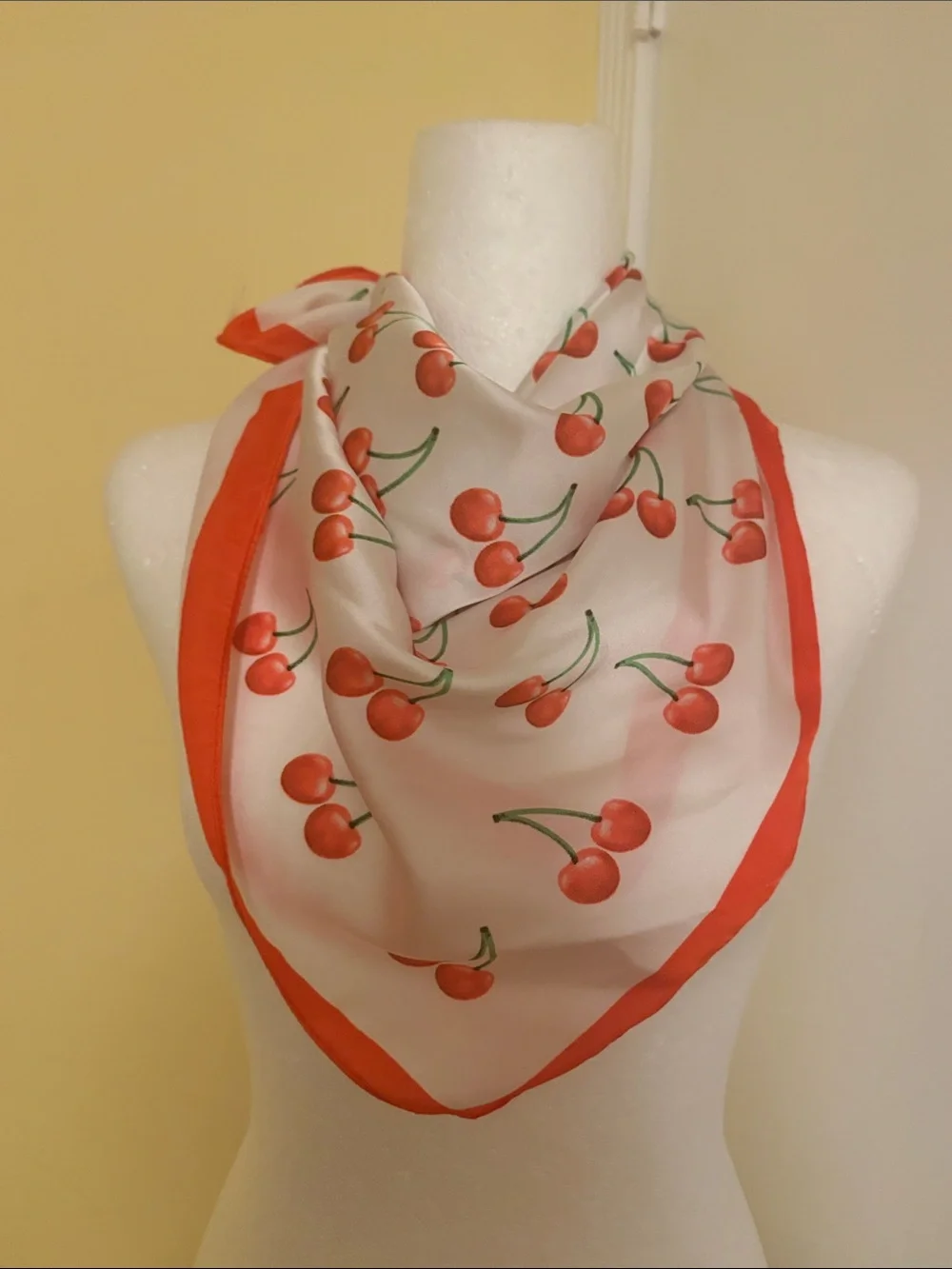 Cherry 🍒 Pattern Decorative Throw - Red on Cream Scarf 26”X 27” Inches